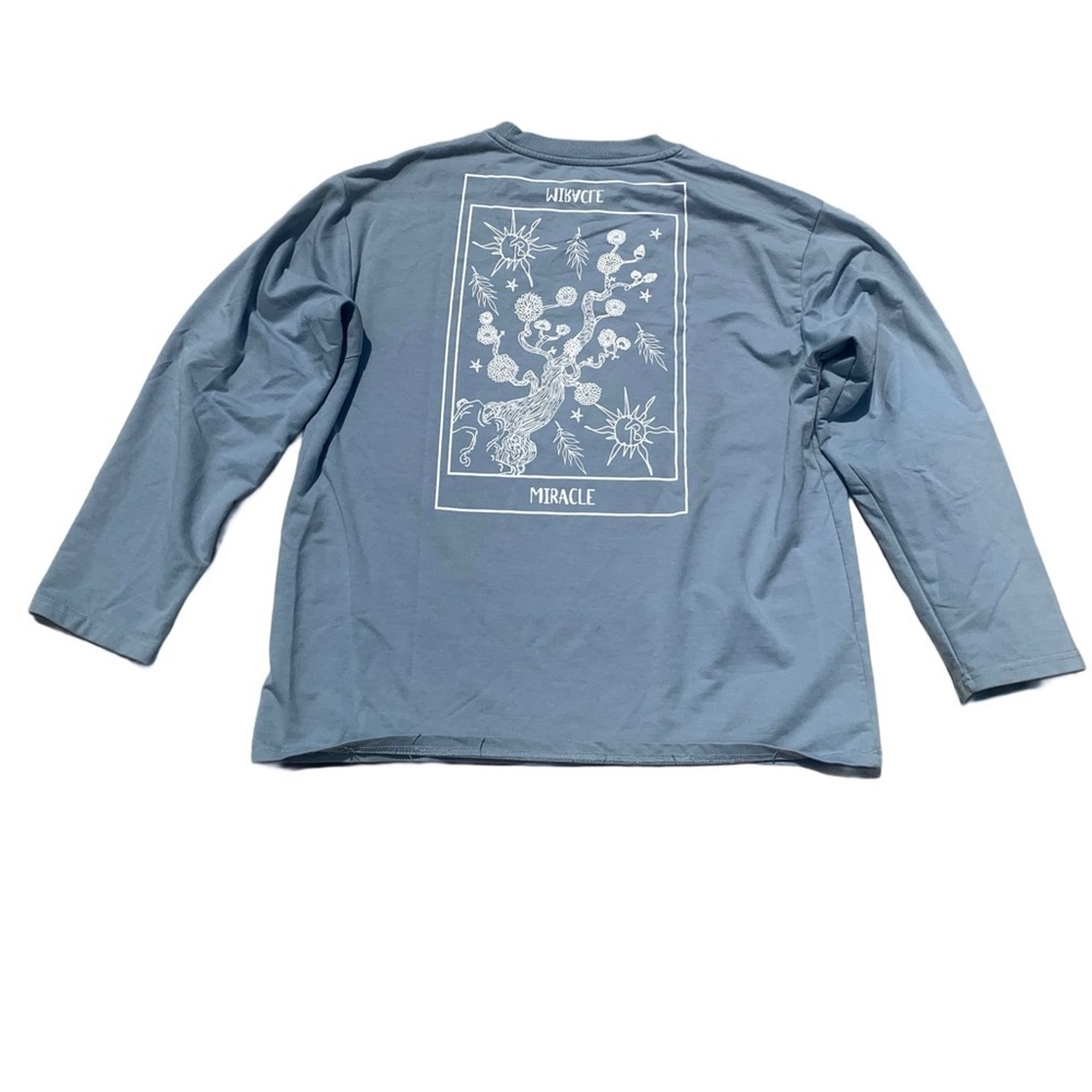 💜 "MIRACLE" Blue Long Sleeve T-Shirt with Back Graphic Large- Unique Design